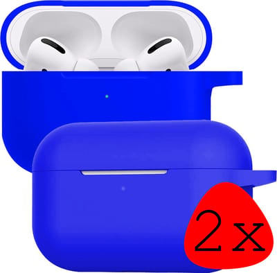 Case - 2 Stuks - Geschikt voor Apple AirPods Pro 2 - Siliconen Hoes met Clip - Silicone Hoesje Cover - Blauw