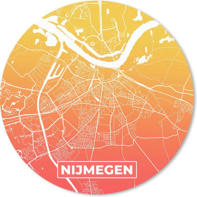 Muismat rond 20x20 cm - Mousepad Stadskaart - Nijmegen - Oranje - Geel - Ronde muismatten
