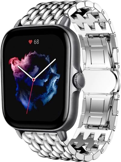 Stalen Smartwatch bandje - Geschikt voor bandje Xiaomi Amazfit Bip / Bip Lite / Bip S / Bip U / Bip U Pro / Amazfit GTS / GTS 2 / GTS 3 / GTS 4 - Mini bandje - Stalen draak band - Zilver