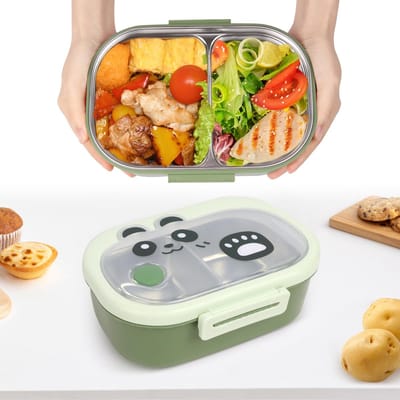 roestvrij staal, lunchbox van roestvrij staal met 2 vakken, bento box, lekvrije broodtrommel voor kinderen en volwassenen, waterdicht, BPA-vrij en vaatwasmachinebestendig,