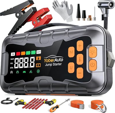 Thijox - Jump Starter 16-in-1 Auto Accubooster 8000A 27000mAh voor Benzine en 12L Diesel, 12V Booster met 160PSI Compressor, 800 Lumen Zaklamp, Noodha