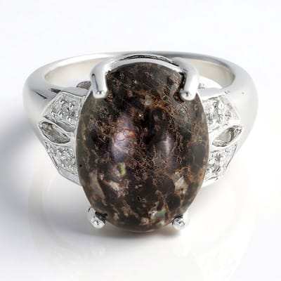Cavill - Zilveren Ring 925 Sterling - 7,39 ct Ovaal Luipaard Opaal Cabochon - 0,07 ct Witte Topaas - Elegante Unieke Edelsteenring