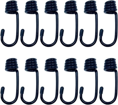 Set van 12 Spiral Hooks voor Elastische Touwen, Stalen Bungee Haken voor Schokdempers en Verbindingskabels (12mm, Zwart)
