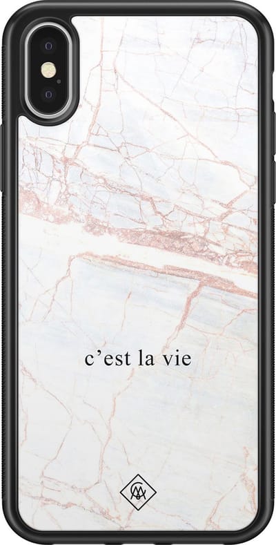 Casimoda® hoesje - Geschikt voor iPhone Xs - C'est La Vie - Luxe Hard Case Zwart - Backcover telefoonhoesje - Bruin/beige