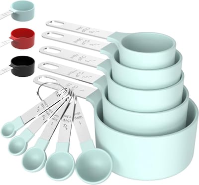 10-Delige Set Maatbeker en Maatlepel Set - Maatschepjes - Set Maatbekers en Maatschepjes - Stapelbare Bekers en Lepels - Met Roestvrijstalen Handvat - 10 Specificaties - Keukenhulpjes voor Koken en Bakken - Groen