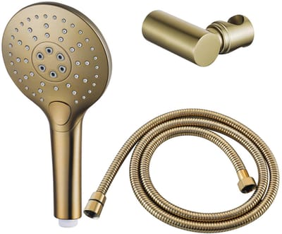 FugaFlow Eccelente Acces Handdoucheset - Ø12 - rond - 3 straalsoorten - met houder - met anti twist slang - 150cm - Geborsteld Messing PVD (Goud)