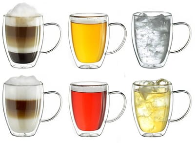Creano dubbelwandig thermoglas met oor 250ml, groot dubbelwandig glas van borosilicaatglas, koffieglazen, theeglazen, set van 6