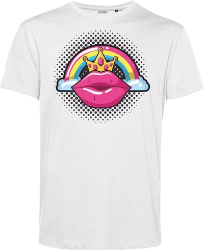 T-shirt Female PopArt Lips | Gay pride shirt kleding | Regenboog kleuren | LGBTQ | Wit | maat XS
