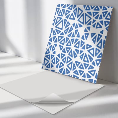 Wallfluent Vinyl Tegels - Abstract Driehoekpatroon Zelfklevende Vinyltegels - 30 cm x 30 cm - Blauw Vinyl Tegels - Verpakking van 9 stuks - Vierkant PVC Tegels - Patroon Plaktegels - Vloer Tegels PVC - Plaktegels Keuken en Badkamer