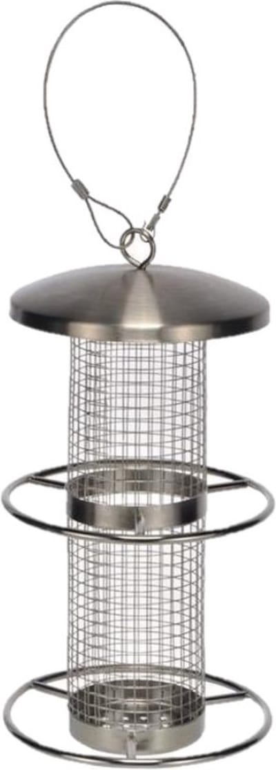 HI Vogelvoedersilo - zilverkleurig - RVS - 28 cm - Vogel voederstation - hangend