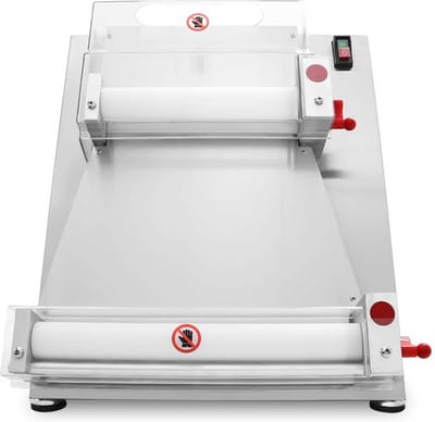 HCB® - Professionele Horeca Uitrolmachine voor Pizza - dubbele deeg rollen - 42 cm - 230V - RVS / INOX Pizzapers - Tortilla maker - Tortilla pers - Elektrisch - 37x50.5x71.5 cm (DxBxH) - 42 kg - 7304