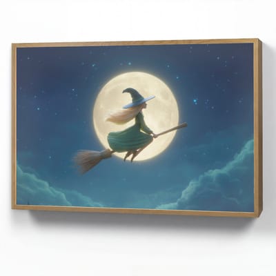 Nachtlampje 100x70 cm - Kinder lamp - Heks - Volle maan - Sterrenhemel - Tafellamp kinderkamer draadloos - Slaapkamer lampje - Bedlamp kinderen - Kinderlampje - Wandlamp babykamer - Nachtlampjes