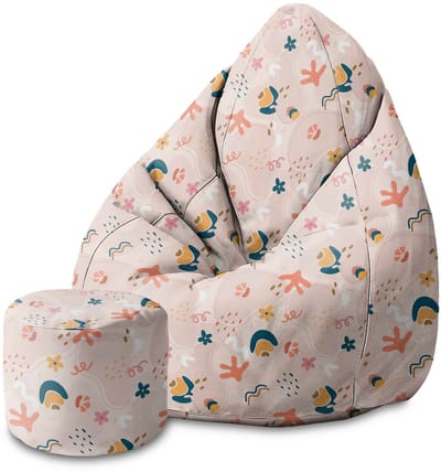 DreamRoots Velvet Zitzak voor Volwassenen – Luxe Beanbag met Voetsteun en Afneembare Hoes – Inclusief Vulling – 80x80x120 cm - Cheerful Abstract