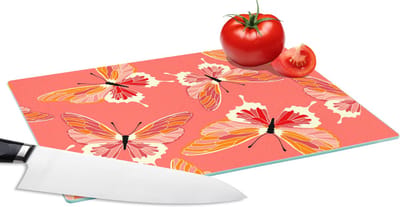 Glazen Snijplank - 28x20 - Vlinders - Patronen - Roze - Snijplanken Glas