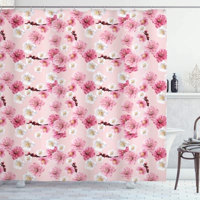 ABAKUHAUS Bloemen Douchegordijn – 175×200 cm – Babyroze Pastel