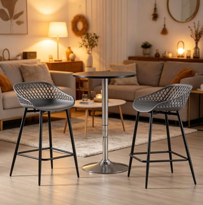 FloraGrace Barkruk - Set Van 2 Met Rugleuning, Armleuningen En Voetsteun - Waterbestendig Voor Keuken, Bar En Balkon - Kunststof - Grijs