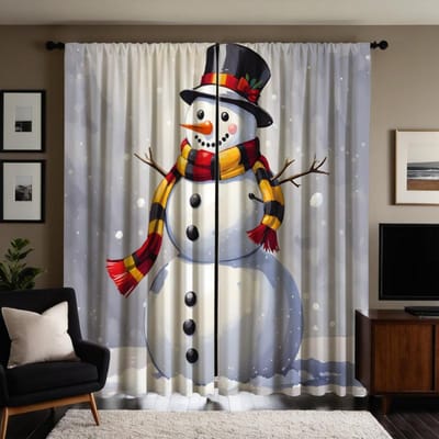 2 stuks HD Kerst Witte Sneeuwpop gordijn Wit lint digitaal bedrukt gordijn Huisdecoratie stijl Versier woonkamer slaapkamer W52H63inchW132H160cm white