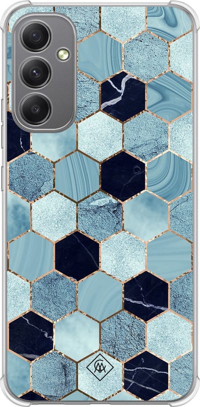 Casimoda® hoesje - Geschikt voor Samsung Galaxy A34 - Blue Cubes - Shockproof case - Extra sterk - TPU/polycarbonaat - Blauw, Transparant