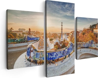 Artaza Canvas Schilderij Drieluik Park Güell in Barcelona - 90x60 - Foto Op Canvas - Canvas Print