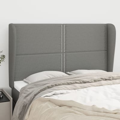 vidaXL - Hoofdbord - met - randen - 147x23x118/128 - cm - stof - donkergrijs