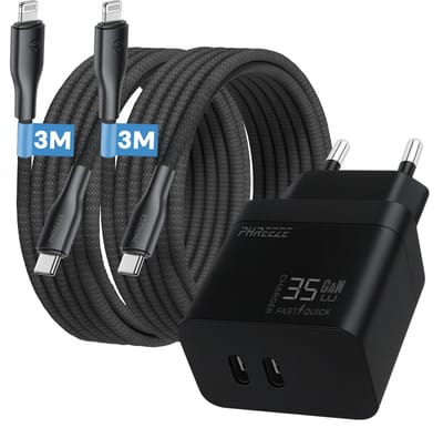 Phreeze usb C adapter 35 W - Power Delivery oplader geschikt voor iPhone 14 13 12 11 X XR XS Max Pro Mini Plus en iPad - Snellader - Geschikt voor Lightning naar usb C kabel 3m