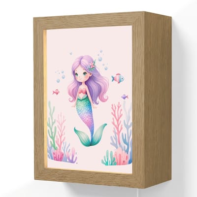 Wandlamp 15x20 cm - Oplaadbaar - Zeemeermin - Paars - Zeedieren - Onderwater - Vissen - Wandlampen binnen woonkamer - Slaapkamer lamp met kabel - Decoratieve nachtlamp - Vloerlamp snoer