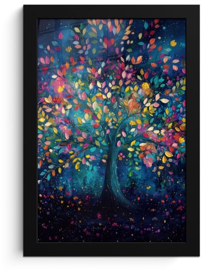 Poster in lijst - Fotolijst 20x30 cm - Posters - Kleurrijk - Boom - Magisch - Abstract - Posterlijst zwart - Decoratie - Wanddecoratie woonkamer - Muurdecoratie slaapkamer