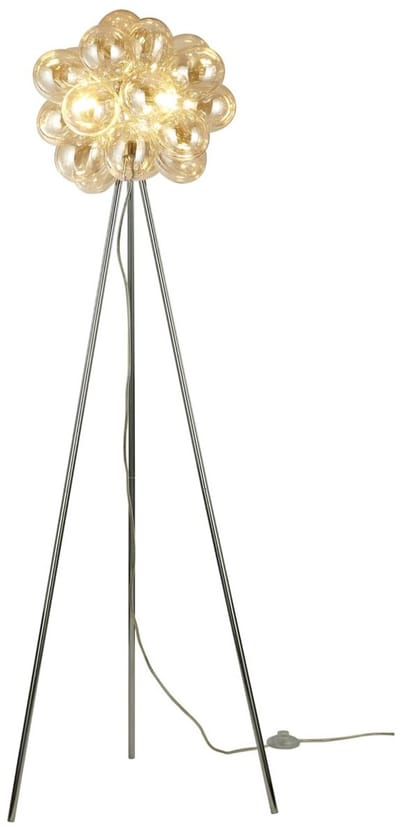 Kosilum - Bartali - Vloerlamp - Amberkleurig en chroom - Metaal en glas