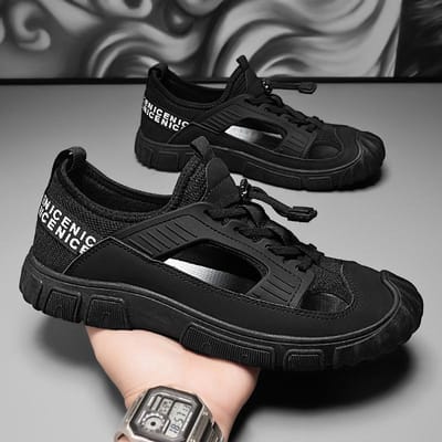 Zomer Heren Sandalen Mesh Geperforeerd Ademend Outdoor Anti-Slip Strand Dikke Zool Luie Mode Casual Sandalen voor Heren 44 gray