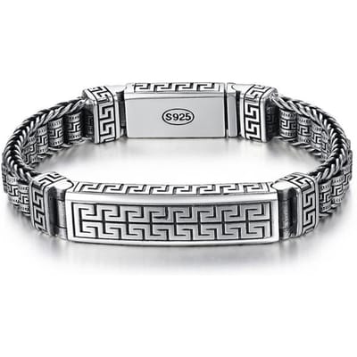 Ontwerp Hanfeng Terug Karakter Patroon Passepartout Armband Zilver Heren Dames Trendy Persoonlijkheid Niche Stijl Retro 18cm gray