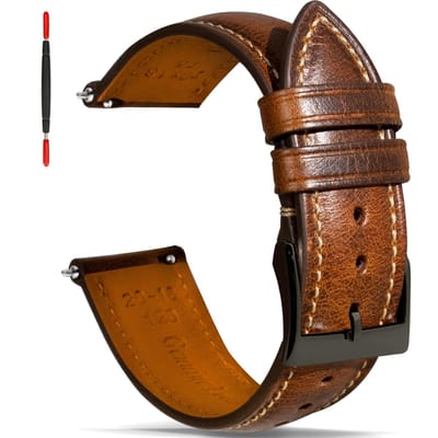 Dailygoods- Horlogebandje 20 mm - Echt Leer - Vintage - Quick Release - Dikke Roestvrijstalen Sluiting - Duurzaam Draagcomfort - Horlogearmband