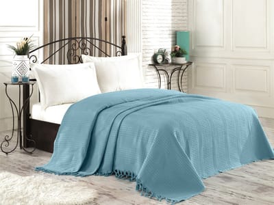 Asir piqué beddenset voor twee personen 220 x 240 cm - Benzine Groen - Handgemaakt Franjedetail