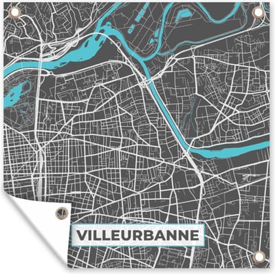 Tuin poster Frankrijk - Plattegrond - Stadskaart - Villeurbanne - Kaart - 200x200 cm - Tuindoek