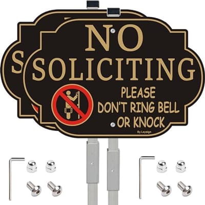 Buitenbord - Geen Vragen Bord - Tuin Decoratie - Aluminium Metaal - 28 Inch Hoog - Zwart Goud