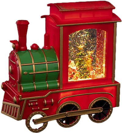 Feeric Christmas Snowglobe glitter trein - 21 cm - met LED verlichting - warm wit - kersttrein lantaarn