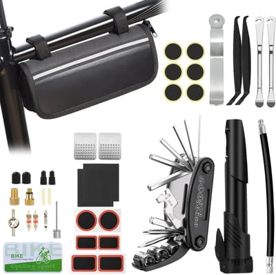 Namajunas - Fiets reparatieset - 16-in-1 Fiets Multitool Fietsgereedschap - 38 stuks fietspannenset - Fietspomp en alles wat je nodig hebt - Tas met Reisessentials voor Mountainbike en Racefiets Camping - Fietstassen