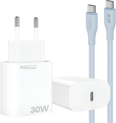Power Delivery oplader met 30w usb C poort met usb C kabel 1m blauw