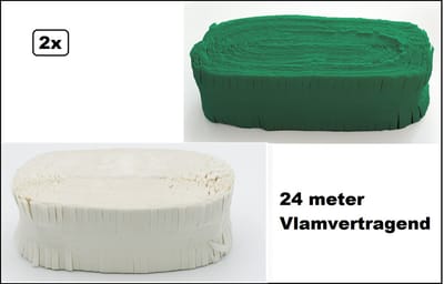 2x Crepe guirlande wit en groen 24meter - Brandvertragend - Slinger verjaardag vlaglijn festival thema feest party