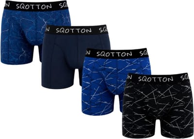 SQOTTON® Heren Boxershorts 4-Pack - Normale Lengte - Katoenen boxer - Heren onderbroek - Electric Pulse - Maat M