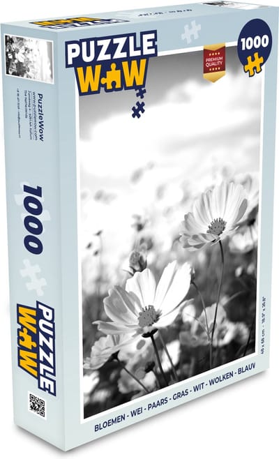 Puzzel Bloemen - Wei - Paars - Gras - Wit - Wolken - Blauw - Legpuzzel - Puzzel 1000 stukjes volwassenen