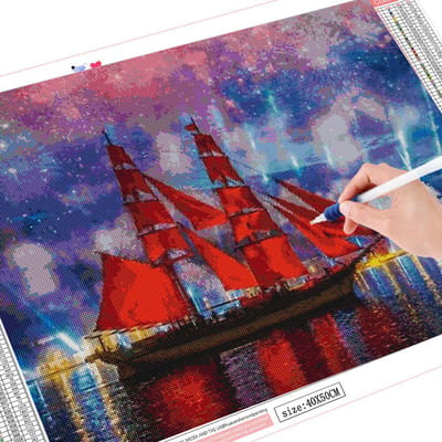 5D Diamond schilderij zeilboot kruissteek volledige boor DIY diamant borduurwerk landschapskunst Strass vuurwerk Home Decor Full Square 20X30CM