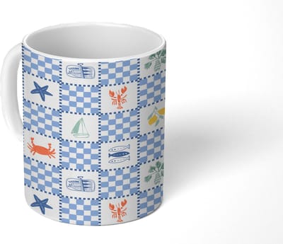 Mok - Koffiemok - Italiaans - Zee - Sfeer- Mozaïek - Blauw - Multi - Mokken - 350 ML - Beker - Koffiemokken - Theemok