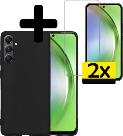 Hoesje - Met 2x Screenprotector - Geschikt voor Samsung Galaxy A54 - Sterk & Shockproof - Back Cover - Siliconen Case - Telefoon Hoes - Telefoonhoesjes - Zwart