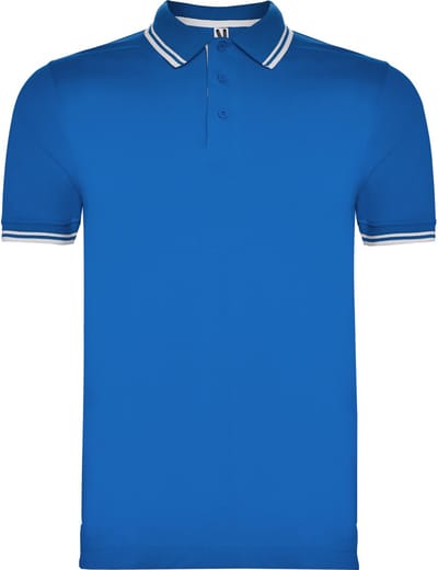 Heren polo'Montreal' met 2 steepjes in kraag en mouwen merk Roly maat M Kobaltblauw/Wit