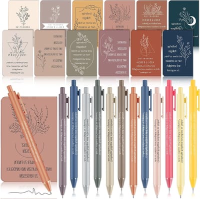 Set van 12 bedankkaarten voor collega's, kerst, docenten, 12 kleine inspirerende notitieboekjes en 12 motiverende balpennen, perfect cadeau voor op kantoor en teamgenoten