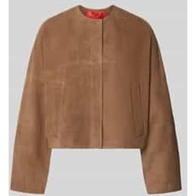 Regular fit leren jack met drukknoopsluiting model 'CURVA'