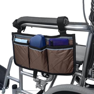 Allernieuwste.nl® Rolstoel Armsteun Opbergtas - Rolstoeltas met 4 Opbergvakken - 32.5 x 18 cm - Kleur BRUIN