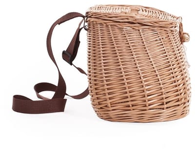 The Wicker Stories – Handgemaakte rieten vismand met houten sluiting en schouderriem – Europees vakmanschap – Naturel