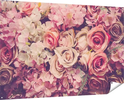 Gards Tuinposter Roze Rozen Achtergrond - Retro - Bloemen - 180x120 cm - Tuindoek - Tuindecoratie - Wanddecoratie buiten - Tuinschilderij