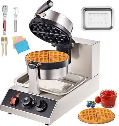 Casa Living Elektrische Wafelijzer - Ronde Wafelmaker - RVS Behuizing - Antiaanbaklaag - Instelbare Temperatuur 1300W - Zilver